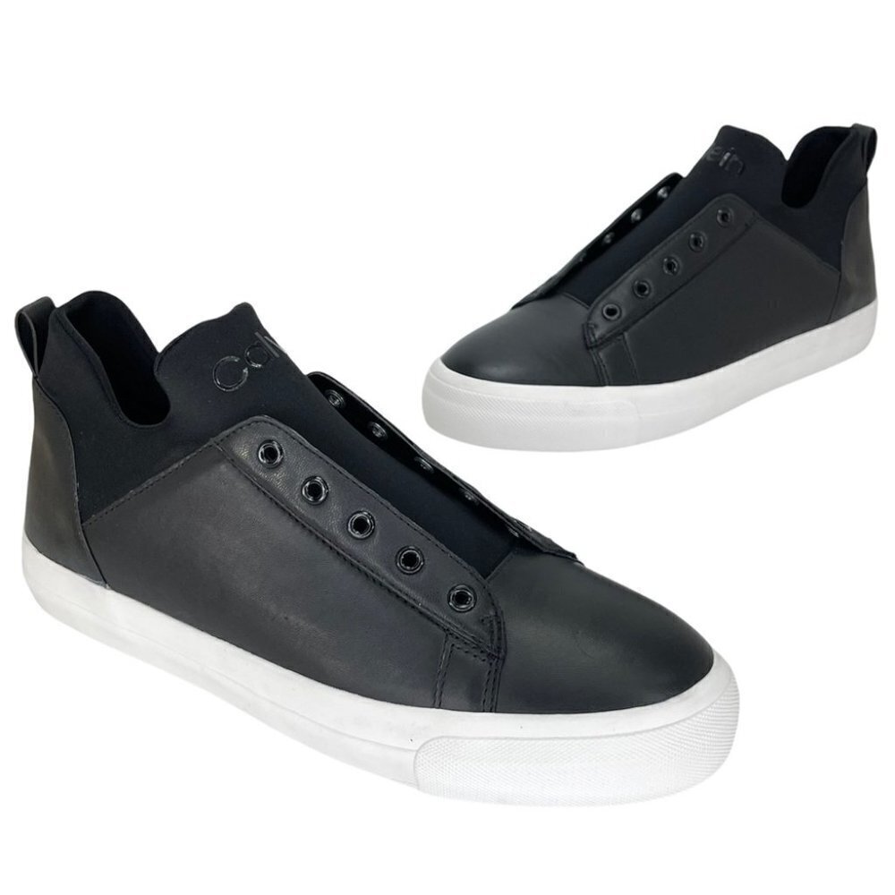 Calvin Klein Valorie Black Leather Neoprene Womens Sneakers Size 10M - Picture 15 of 15